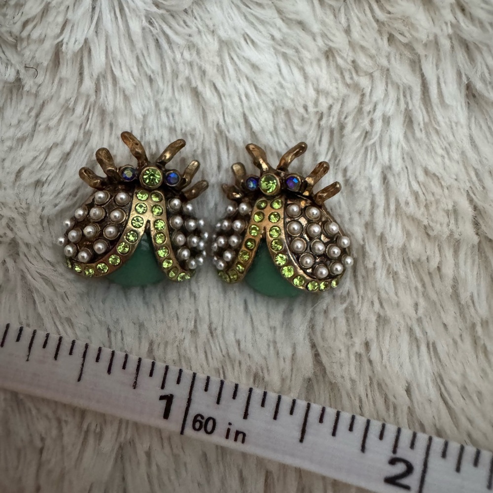 Betsey Johnson Bug Stud Earrings Pearl faux turquoise Lady Beetle Scarab
